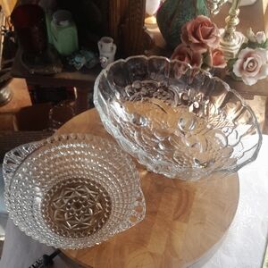 Indiana Glass Clear Pressed Glass Fruit Bowl and Serving Bowl Set